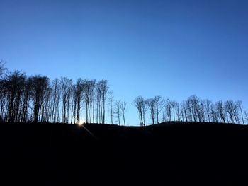 Low angle view of silhouette trees against clear sky