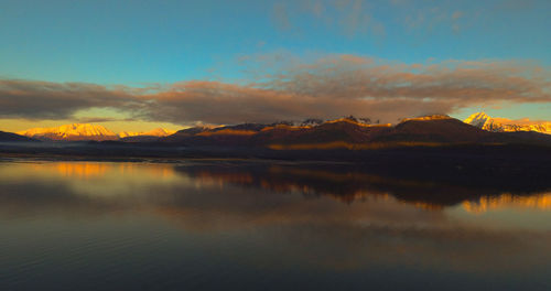 Scenic view of lake against sky during sunset