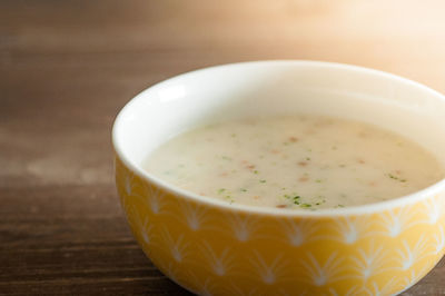 Close-up of tea in bowl on table
