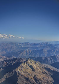 Aerial view of dramatic landscape against clear sky