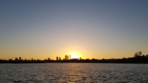 View of city at sunset