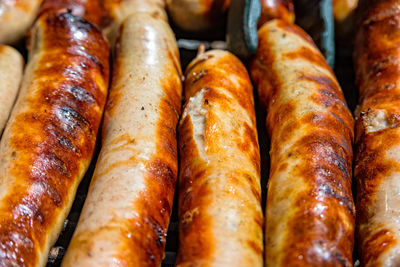 Full frame shot of roasted sausages