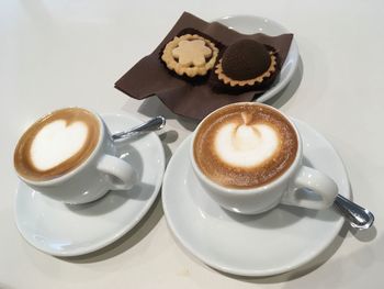 High angle view of coffee on table