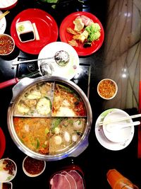 High angle view of food on table