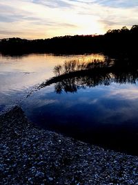 Scenic view of lake against sky during sunset