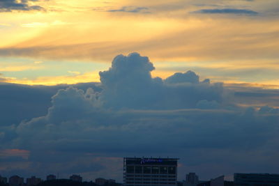 Dramatic sky over city during sunset