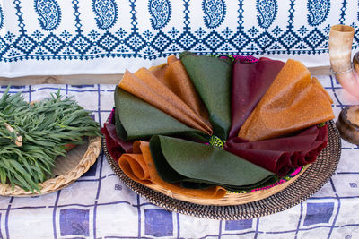 High angle view of food on table