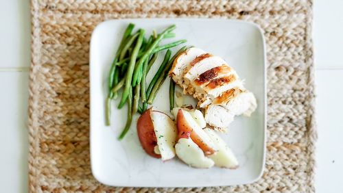 High angle view of dessert in plate