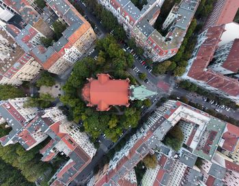 High angle view of buildings in city