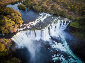 High angle view of lumangwe waterfall in forest