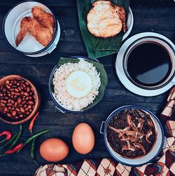 High angle view of breakfast on table