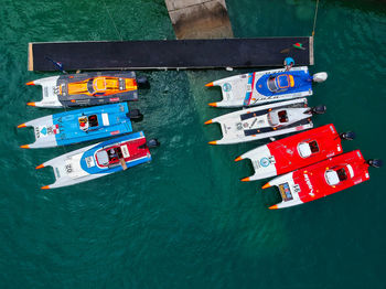 High angle view of boat floating on sea