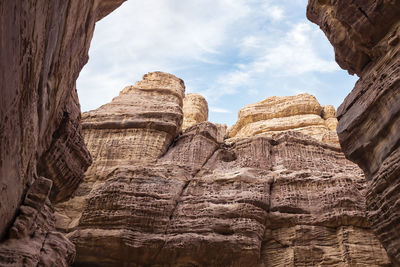 Low angle view of rock formations