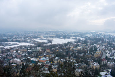 High angle view of townscape against sky