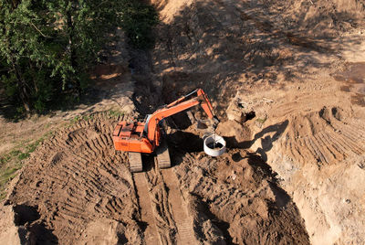 High angle view of fire hydrant on land