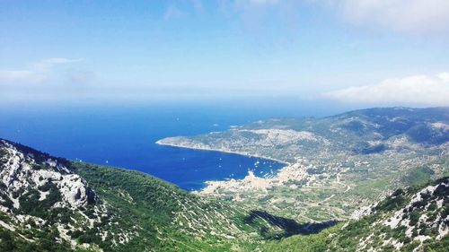 Scenic view of sea against cloudy sky