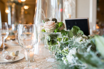 Flower decorations on dinning table