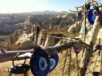  view of crafts for sale on mountain in cappadocia, turkey