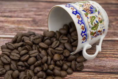 Close-up of coffee beans on table