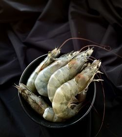 High angle view of shrimp on table