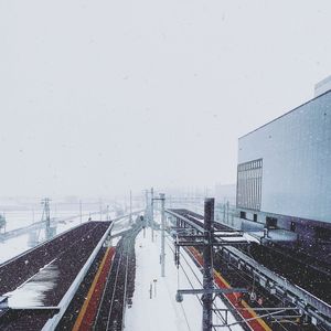 High angle view of railroad tracks during winter