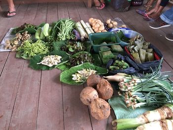 High angle view of vegetables for sale in market