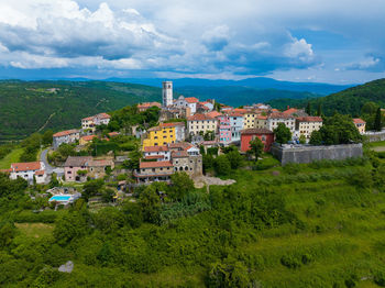 High angle view of townscape against sky