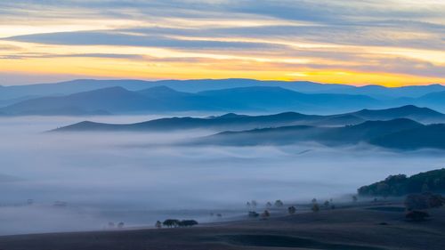 Scenic view of landscape against sky during sunset