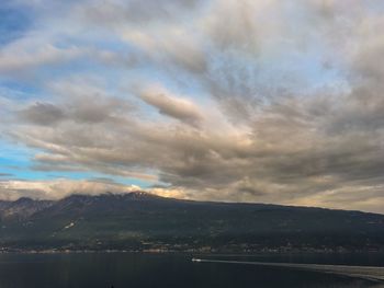 Scenic view of mountains against cloudy sky
