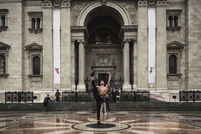 Ballet dancer in front of st stephens basilica, budapest, hungary