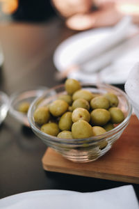 High angle view of fruits in bowl on table