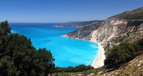 Scenic view of sea against blue sky