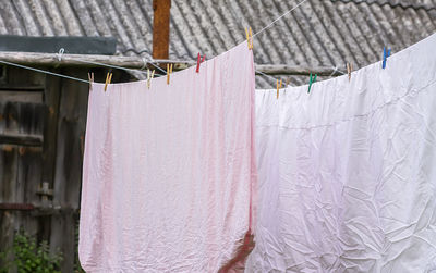 Close-up of clothes drying on clothesline