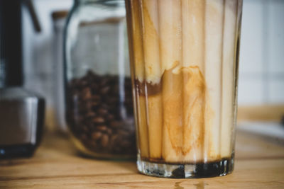 Close-up of coffee cup on table