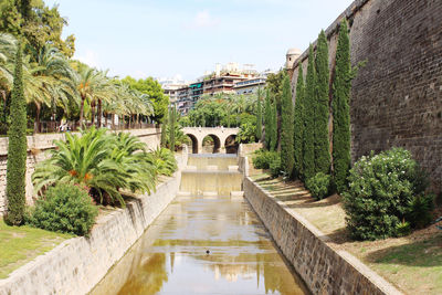 View of swimming pool in garden