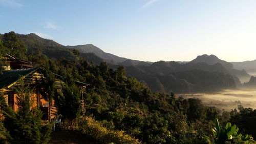 Scenic view of mountains against clear sky