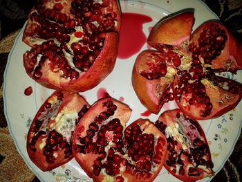 Close-up of fruits in plate on table