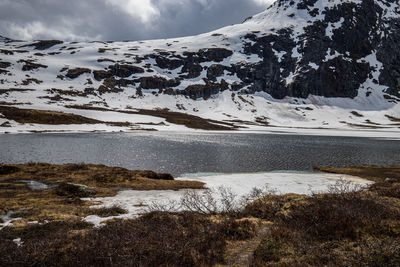 Scenic view of snowcapped mountains against sky