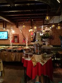 Empty chairs and tables in restaurant