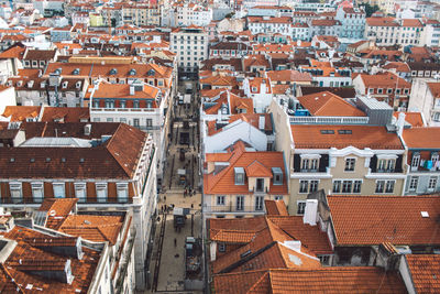 High angle view of buildings in city