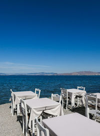 Scenic view of sea against blue sky