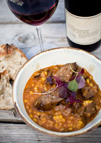 Meat and corn stew in bowl