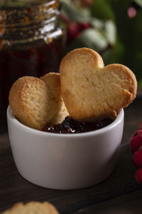 Close-up of cookies in bowl on table