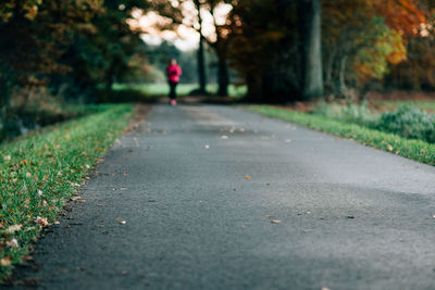 Road amidst field during autumn