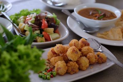 High angle view of meal served in plate