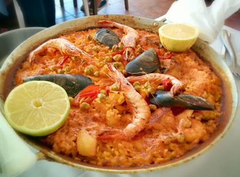 Seafood on frying pan