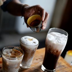 Close-up of coffee served on table