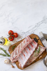 High angle view of food on table