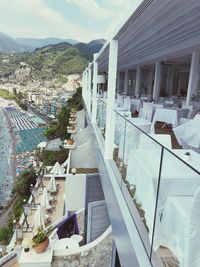 High angle view of buildings in city against sky
