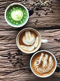 High angle view of cappuccino on table